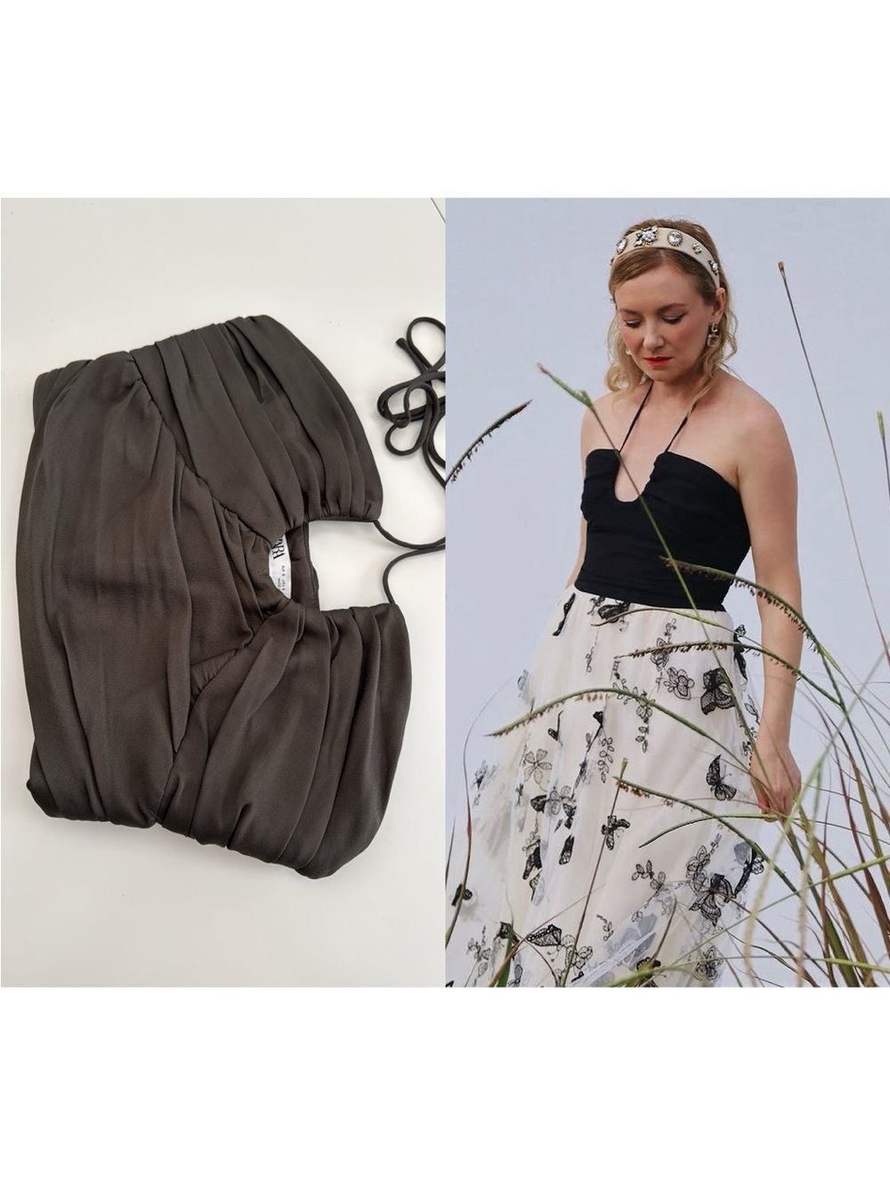 Zara Ruched Corset Style Crop Top Dark Olive Size S Dressy Going Out Top